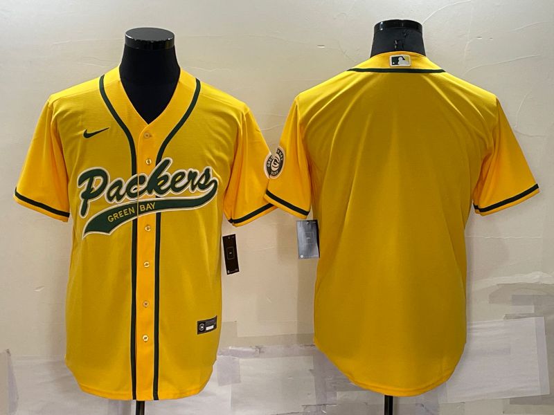 Men Green Bay Packers Blank Yellow Nike Co branded NFL Jersey->green bay packers->NFL Jersey